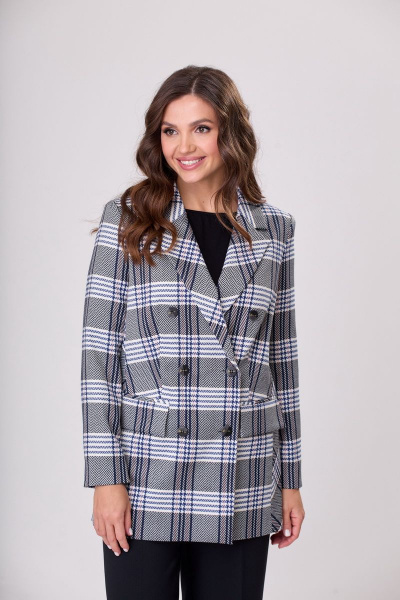 Жакет БелЭльСтиль 848-1 23 22 сине-бело-черная-клетка - фото 1
