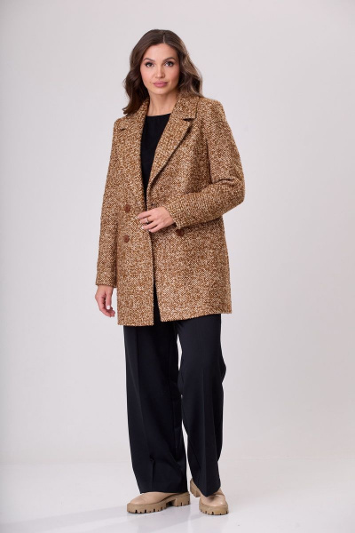 Полупальто двубортное прямого силуэта на каждый день БелЭльСтиль 858-1 27 22 коричневый - фото 7