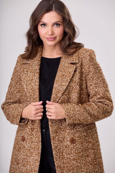 Полупальто двубортное прямого силуэта на каждый день БелЭльСтиль 858-1 27 22 коричневый - фото 5