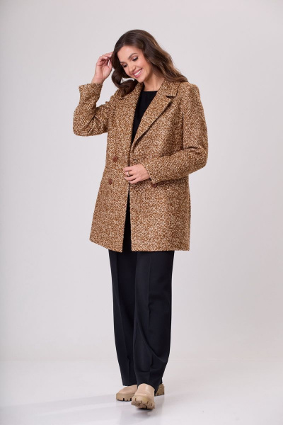 Полупальто двубортное прямого силуэта на каждый день БелЭльСтиль 858-1 27 22 коричневый - фото 3