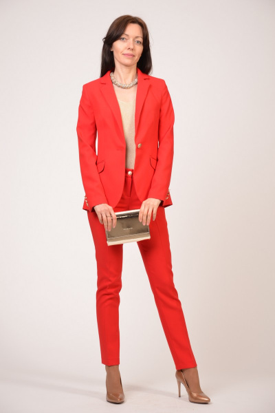 Красный костюм из вискозы с классическими брюками и жакетом Domna 16011 красный - фото 4