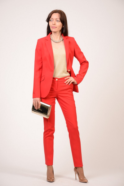 Красный костюм из вискозы с классическими брюками и жакетом Domna 16011 красный - фото 1