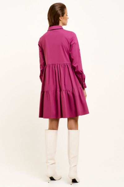 Платье из хлопка с кокеткой и сборками для романтических образов Панда 67687z темно-малиновый - фото 3