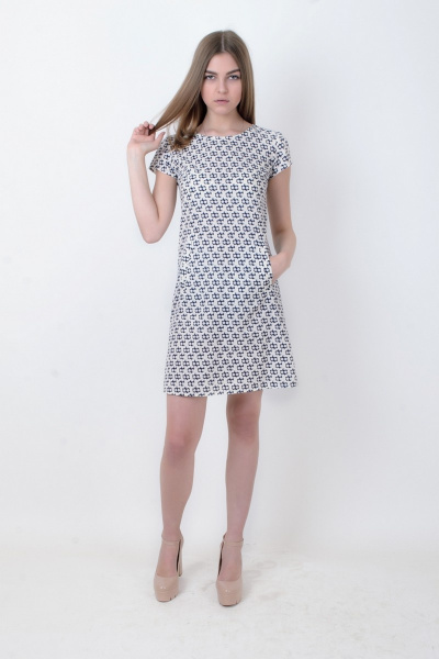 Платье колокольчик с карманами и лодочной горловиной Mita ЖМ805 горох - фото 1