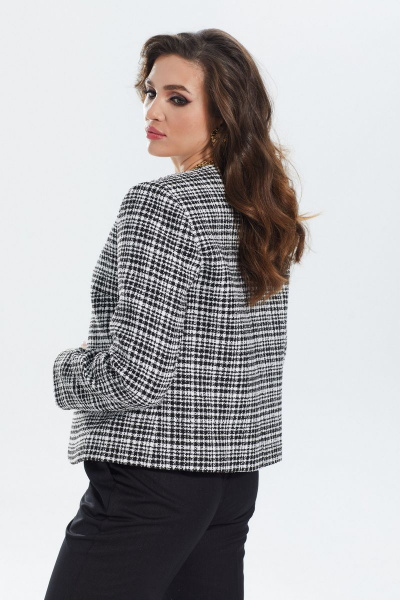 Трикотажный жакет прямого кроя с декоративной тесьмой MALI 122-107 ч/б_клетка - фото 4