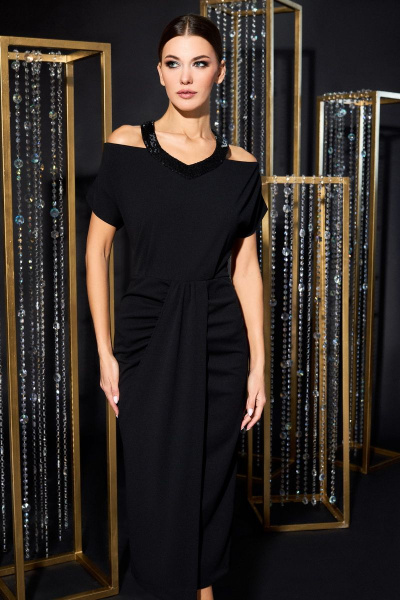 Круглогодичное платье из текстиля и трикотажа с пайетками DILIA 0681 черный - фото 2