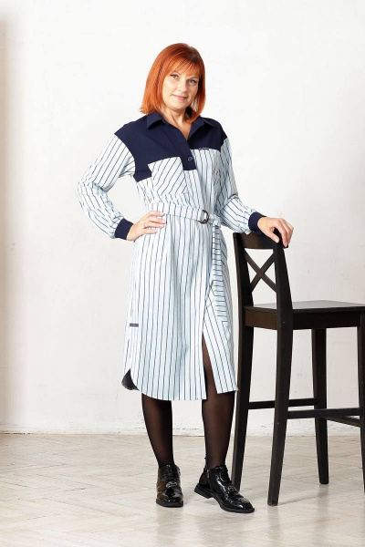 Платье прямого силуэта с асимметричными кокетками Соджи 561 голубой - фото 6