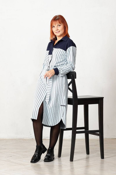 Платье прямого силуэта с асимметричными кокетками Соджи 561 голубой - фото 7