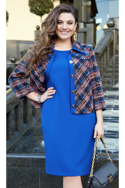 Жакет, платье Vittoria Queen 16533 дизайн_клетка-василек - фото 1