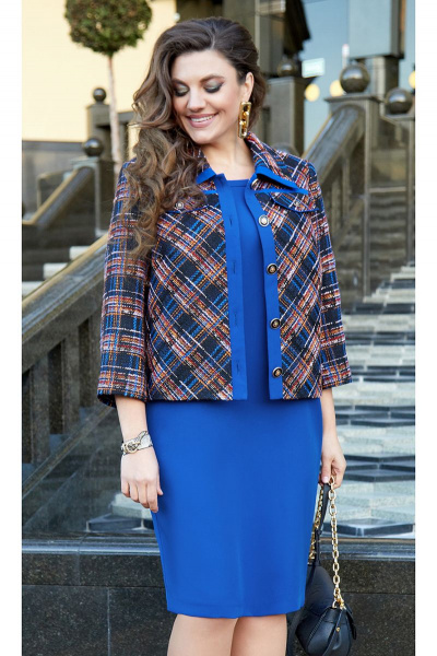 Жакет, платье Vittoria Queen 16533 дизайн_клетка-василек - фото 5