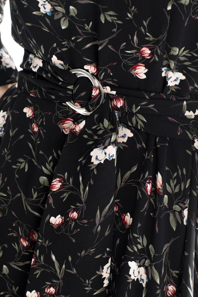 Платье на каждый день с рисунком из ткани и шифона с поясом Golden Valley 4708 черный - фото 5