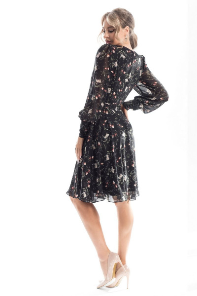 Платье на каждый день с рисунком из ткани и шифона с поясом Golden Valley 4708 черный - фото 3