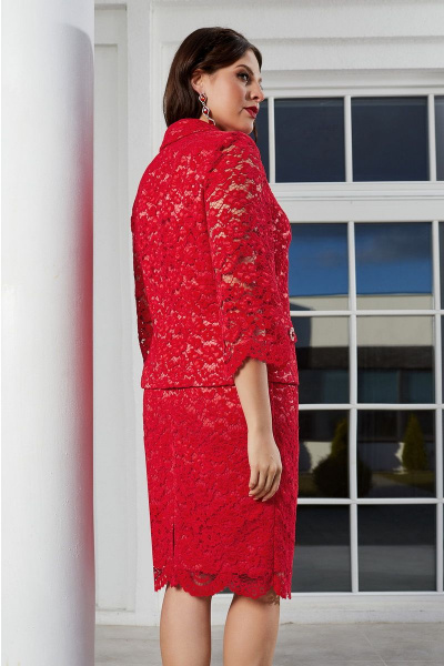 Нарядный кружевной костюм жакет и юбка с вышивкой Lissana 3333 красный - фото 5