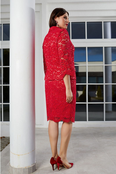 Нарядный кружевной костюм жакет и юбка с вышивкой Lissana 3333 красный - фото 4