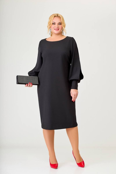 Нарядное платье из текстиля с разрезами и длинными рукавами Swallow 627 черный - фото 3