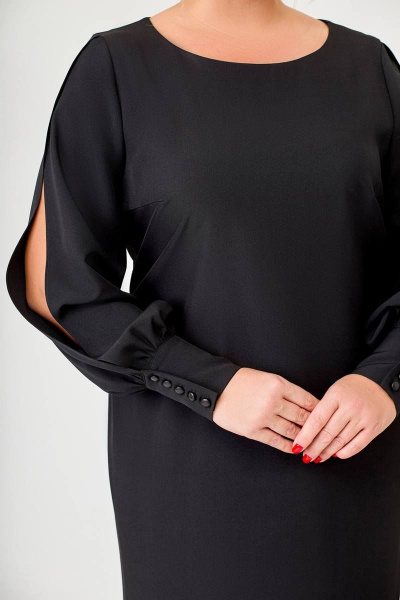 Нарядное платье из текстиля с разрезами и длинными рукавами Swallow 627 черный - фото 11