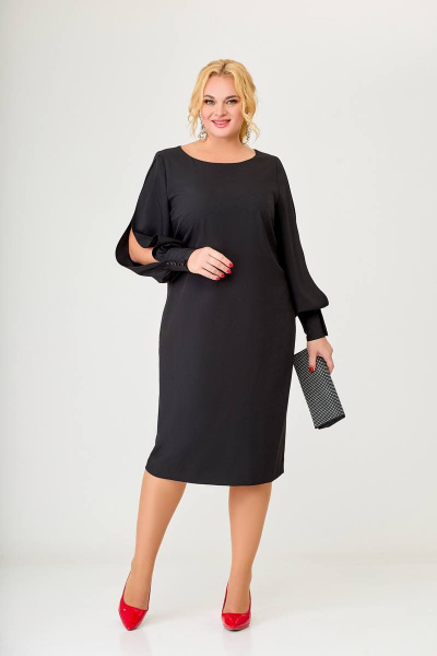 Нарядное платье из текстиля с разрезами и длинными рукавами Swallow 627 черный - фото 7