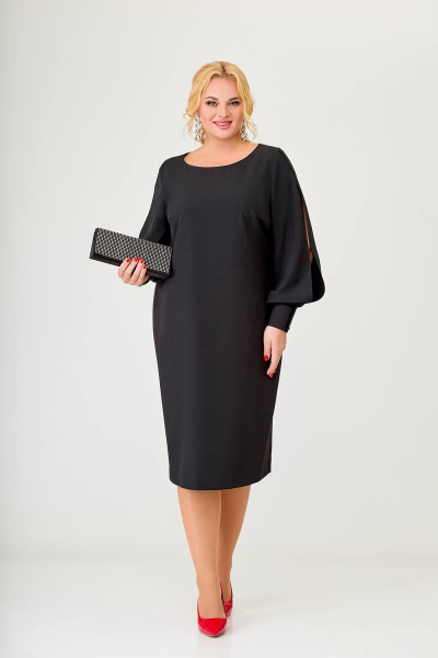 Нарядное платье из текстиля с разрезами и длинными рукавами Swallow 627 черный - фото 6