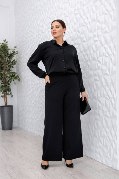 Брюки из вискозы с ремнем и прямым кройом, длина 100 см ASV 2397 черный - фото 6