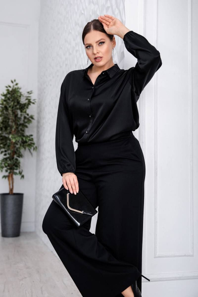 Брюки из вискозы с ремнем и прямым кройом, длина 100 см ASV 2397 черный - фото 4