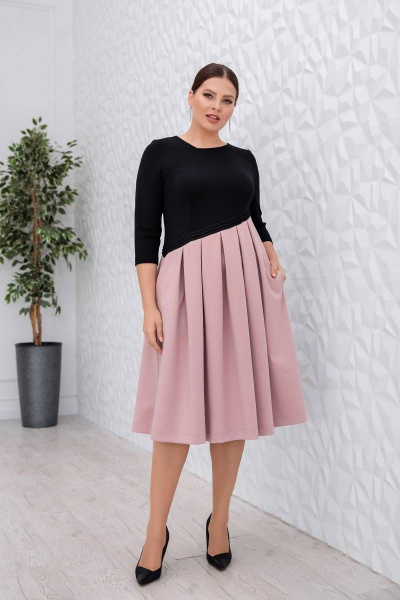 Платье на каждый день с пайетками и трикотажем ASV 2467 черно-розовый - фото 4