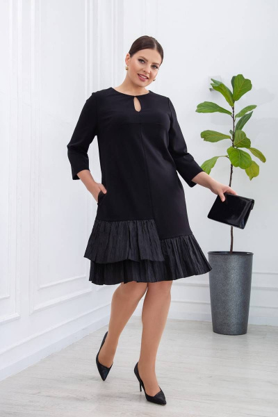 Платье трапеция с рукавом 3/4 и молнией на спинке ASV 2438 черный - фото 3