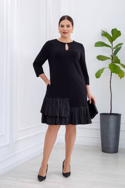 Платье трапеция с рукавом 3/4 и молнией на спинке ASV 2438 черный - фото 1
