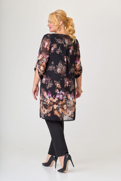 Демисезонный комплект из брюки, кардиган и топ Svetlana-Style 970 черный+цветы - фото 2