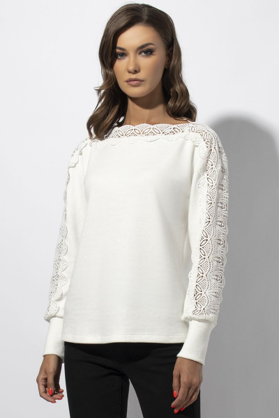 Блуза из вискозы с кружевом и V-образным вырезом VIZAVI 678 молочный - фото 7