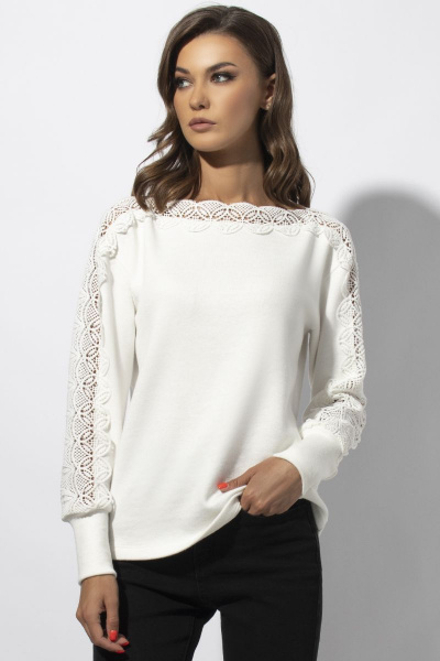 Блуза из вискозы с кружевом и V-образным вырезом VIZAVI 678 молочный - фото 4