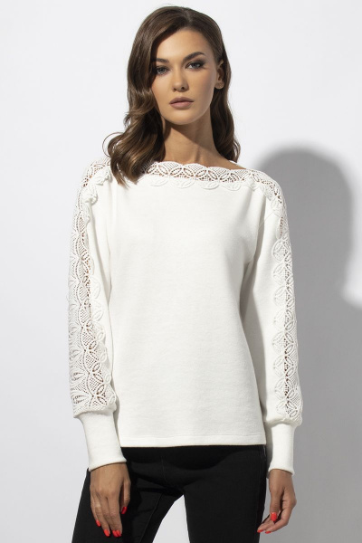 Блуза из вискозы с кружевом и V-образным вырезом VIZAVI 678 молочный - фото 2