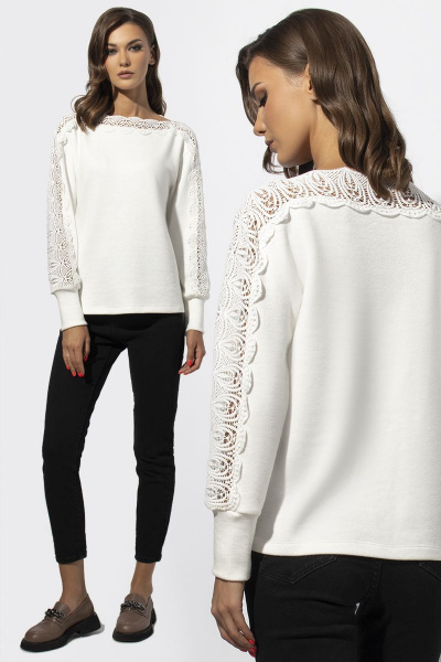 Блуза из вискозы с кружевом и V-образным вырезом VIZAVI 678 молочный - фото 1