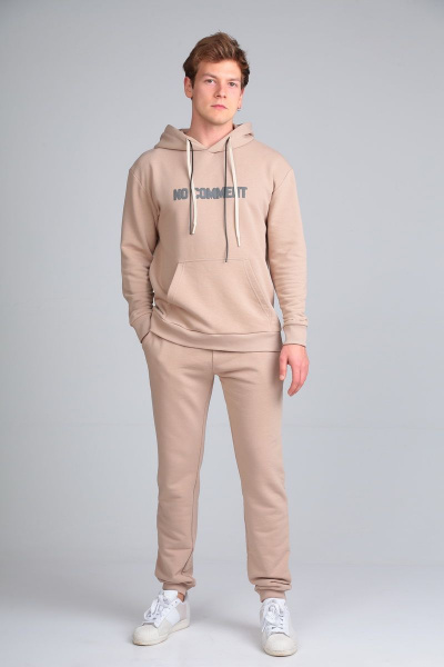 Брюки и худи из хлопкового футера мужской демисезонный костюм HIT 0317 бежевый - фото 1