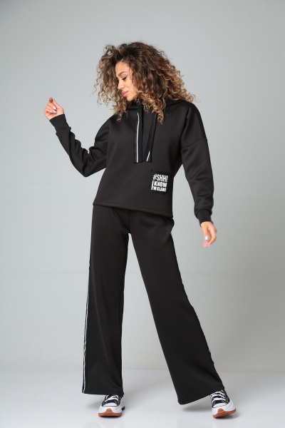 Демисезонный спортивный костюм из водолаза с лампасами HIT 3090 черный - фото 4