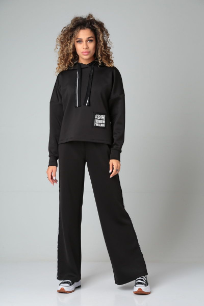 Демисезонный спортивный костюм из водолаза с лампасами HIT 3090 черный - фото 1