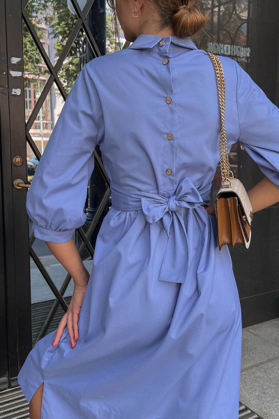 Платье с отложным воротником и карманами голубое Pavlova 137 серо-голубой - фото 4