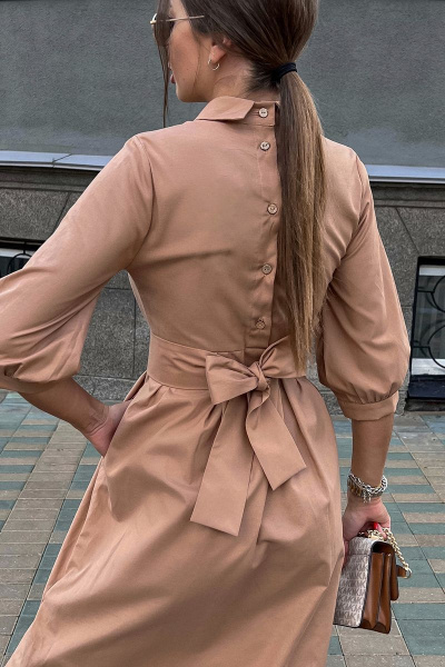 Платье с бантовыми складками из вискозы и льна Pavlova 137 песочный - фото 3