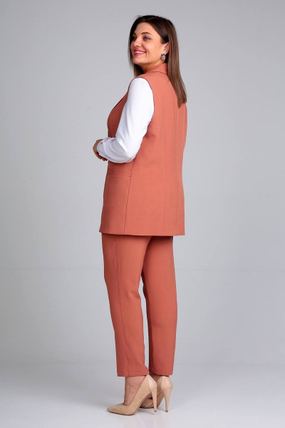 Деловой женский костюм 3 предмета жилет, брюки, блуза Liona Style 859 терракот - фото 3