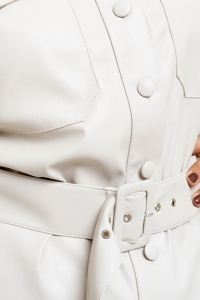 Длинная кожаная рубашка-жакет из экокожи с съемным поясом Ketty К-01530 молочный - фото 4