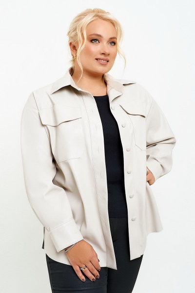 Длинная кожаная рубашка-жакет из экокожи с съемным поясом Ketty К-01530 молочный - фото 2