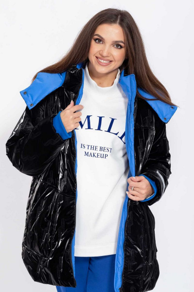 Демисезонная утеплённая куртка на молнии с капюшоном Mislana С851 черно-синий - фото 5