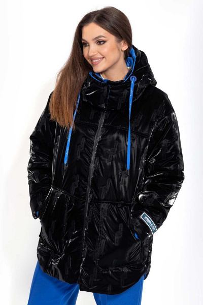 Демисезонная утеплённая куртка на молнии с капюшоном Mislana С851 черно-синий - фото 1