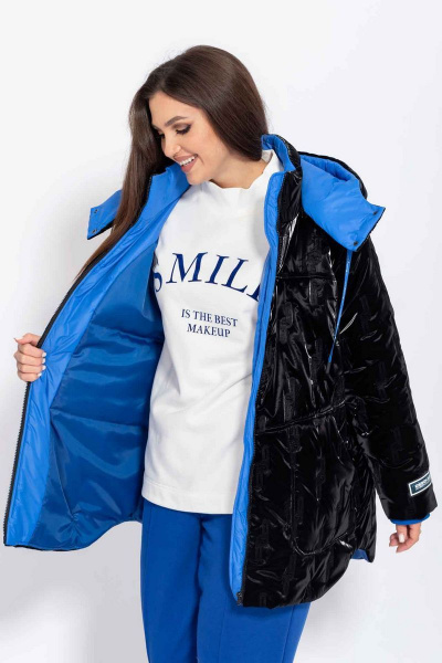 Демисезонная утеплённая куртка на молнии с капюшоном Mislana С851 черно-синий - фото 6