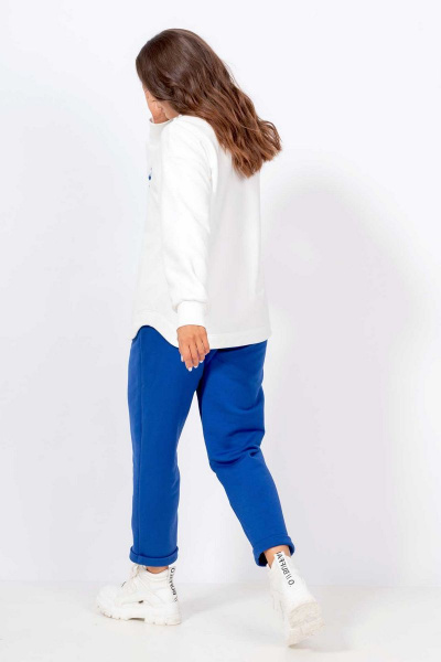 Комбинированные брюки и джемпер с принтом и эластичным низом Mislana С868 белый+синий - фото 5