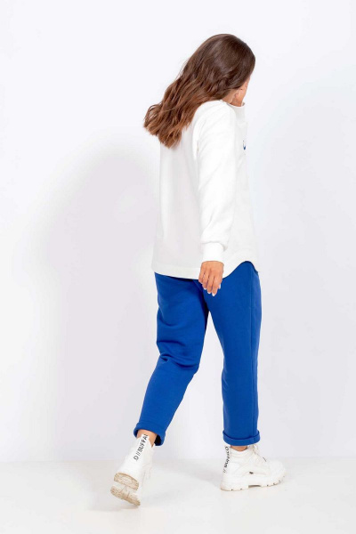 Комбинированные брюки и джемпер с принтом и эластичным низом Mislana С868 белый+синий - фото 4