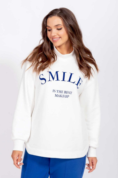 Комбинированные брюки и джемпер с принтом и эластичным низом Mislana С868 белый+синий - фото 2