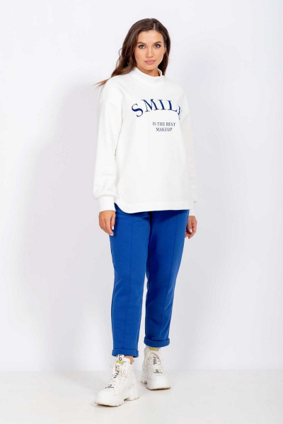 Комбинированные брюки и джемпер с принтом и эластичным низом Mislana С868 белый+синий - фото 1