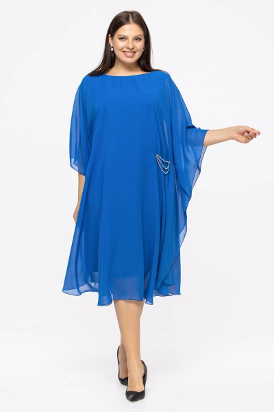 Платье летучая мышь из шифона и трикотажа для торжеств Avila 0910 васильковый - фото 6