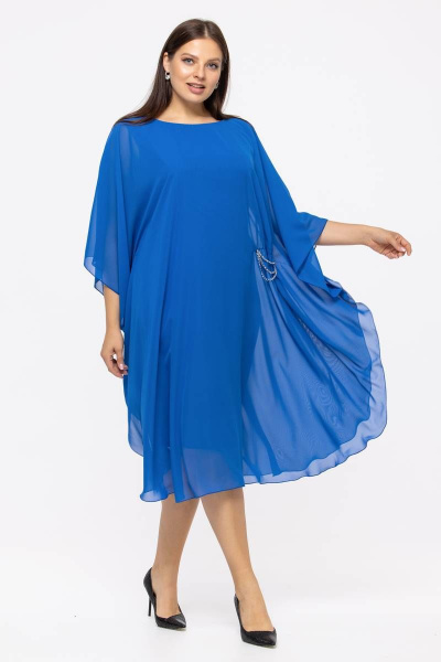 Платье летучая мышь из шифона и трикотажа для торжеств Avila 0910 васильковый - фото 5