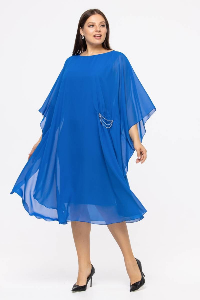 Платье летучая мышь из шифона и трикотажа для торжеств Avila 0910 васильковый - фото 4